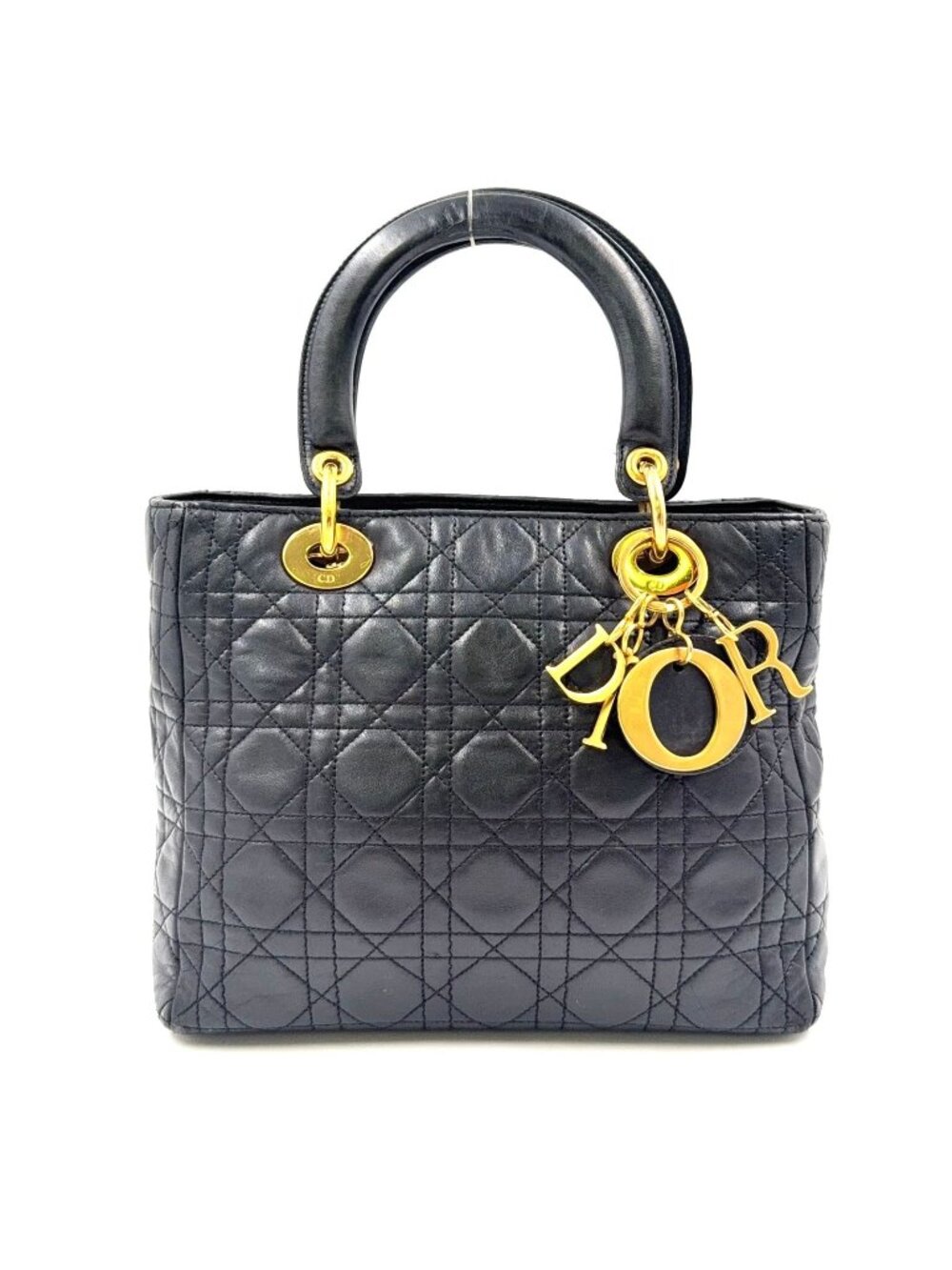 Dior Lady Lambskin Black Handbag Gold